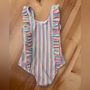 Girls' Rainbow Stripe Ruffle One-Piece Swimsuit - Multicolor